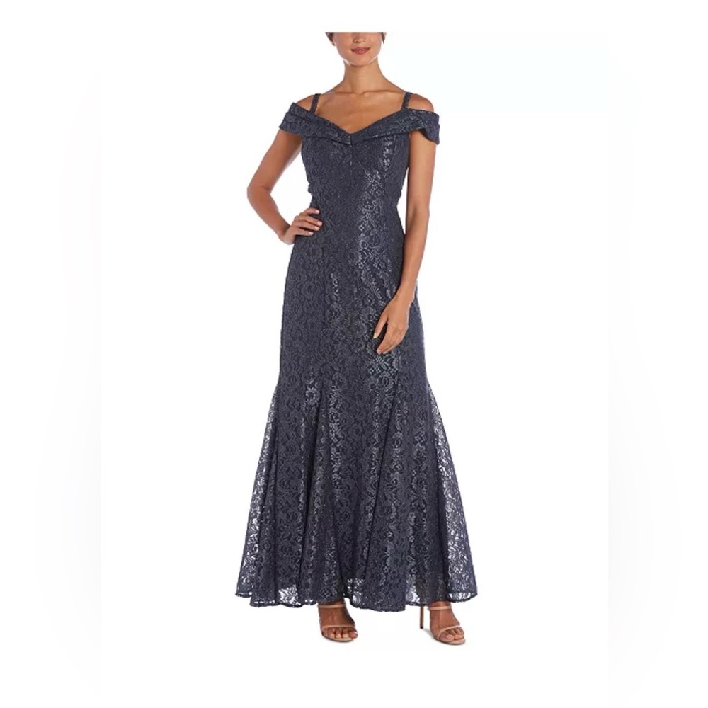 Elegant Navy Off-Shoulder Wedding Dress/Mother of the Bride Dress/Formal